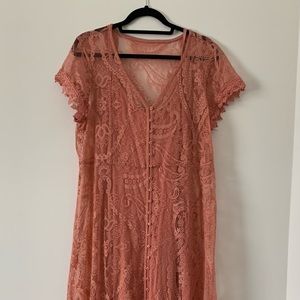 Torrid Size 1 Lace Crochet Pink Maxi Dress